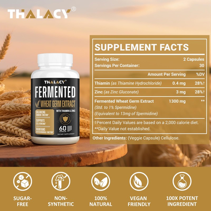 Spermidine Supplements 13mg - 1300mg Wheat Germ Extract Capsules Potent