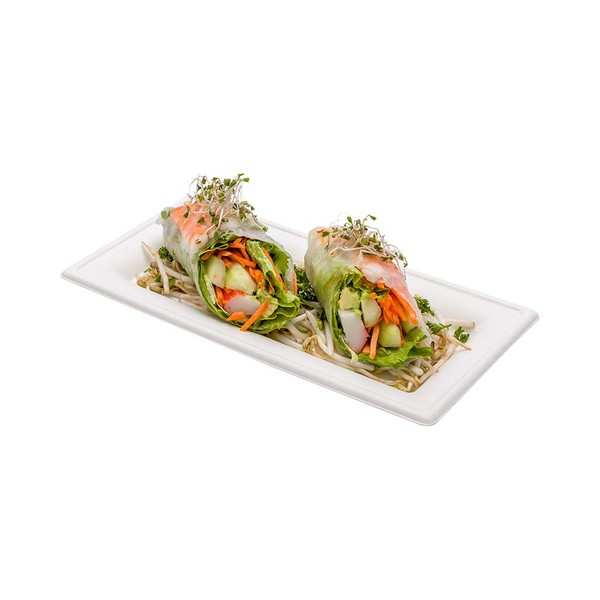 Restaurantware Pulp Tek 10 x 5.1 Inch Disposable Rectangular Plates, 100 Heavy-Duty Compostable - Made From Sugarcane Fibers Eco-Friendly, White Bagasse Biodegradable Plates Microwave-Safe Rectangle