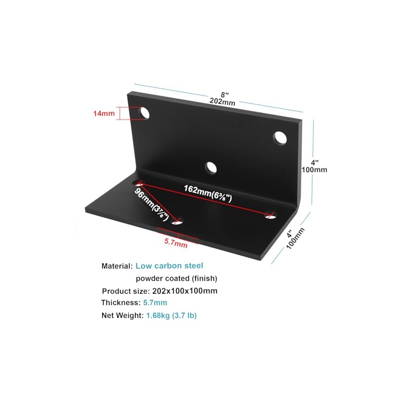 eoere 2 PCS 8" x 4" Heavy Duty Black L