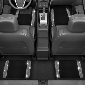 Carbella Crystal Two Tone Carpet Car Floor Mats - Black Rhinestone Bling Style Auto Accessories