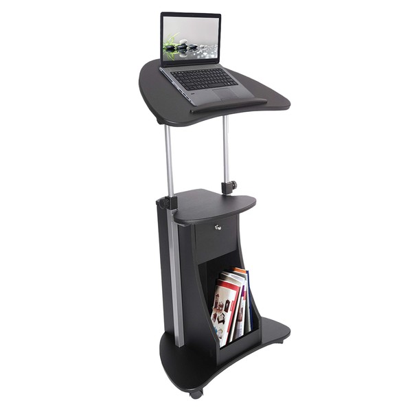 Techni Mobili Sit-to-Stand Mobile Medical Laptop Computer Cart, Black, Adjustable Height, B005