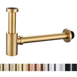 RANDOM Dark Gold Brass Contemporary Round Bottle P Trap 1 1/4,Basin Sink Waste Drain P Trap Kit Champagne Bronze.RD-83888-CB