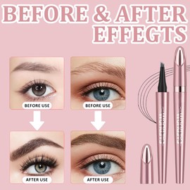 3D Augenbrauenstift, 2025 Magischer Augenbrauenstift mit 4 Mikrogabelspitzen – Wasserfester Microblading-Stift für Natürliche 3D-Brauen & 24h Halt, Extrem Einfach für Anfänger (03# Grau)