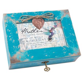 Cottage Garden Mother Filled My Life with Love Teal Distressed Locket Music Box Plays Amazing Grace