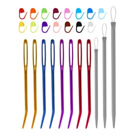 Large-Eye Blunt Needles Kit, Including 8PCS Curved Tapestry Needles 3PCS Yarn Needles 15PCS Stitch Markers, Macrame Needles Darning Needles for Knitting Wool Needles for Hand Stitch DIY Crafts