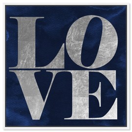 The Oliver Gal Artist Co. Typography Framed Wall Art Canvas Prints 'Solid Gold Navy Silver' Love Quotes and Sayings Home Décor, 12" x 12", Blue, Gray