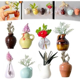 8 PCS Mini Ceramic Vase Magnets for Fridge, Cute Bud Vases Magnetic, Small 3D Plant Vase for Refrigerator, Decoration Kitchen Locker Office