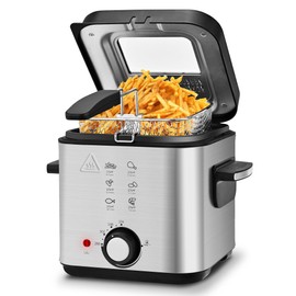 PUKOMC Electric Deep Fryer, 1.5 Liters/1.6 Qt. Oil Capacity, Small Deep Fryer with Basket for Home Use, Cool Touch Sides Easy to Clean, Nonstick Basket