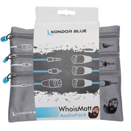 KONDOR BLUE x WhoisMatt | XLR Cable Pack with Organizer Pouch, Audio, 3 Cables 6 Feet Long with Smooth Connection into soundboards & PA Systems | Blue