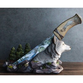 Ebros Gray Wolf In Forest Centerpiece With Hunting Knife Letter Opener Statue