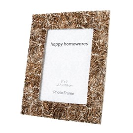 Happy Homewares Contemporary Designer 5x7 Floral Themed Photo Frame in Brushed Antique Gold with Silver Fleck Trim | Wall Hanging or Table Mounted