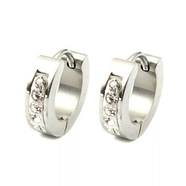 exceptionalbeauty Solid Stainless Steel Rhinestone Round Thick Pierced 14mm Hoop Hoops Earrings