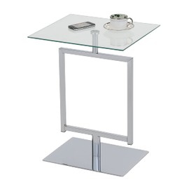 KB Designs - Modern Glass Top Accent Pedestal End Table, Chrome Base