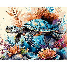 GXGLLPZBY Sea Turtle Paint by Numbers Kit for Adults Beginner,DIY Sea Turtle Paint by Numbers for Adults,Easy Canvas Paint by Number Without Frame Home Wall Decor 16 x 20 in