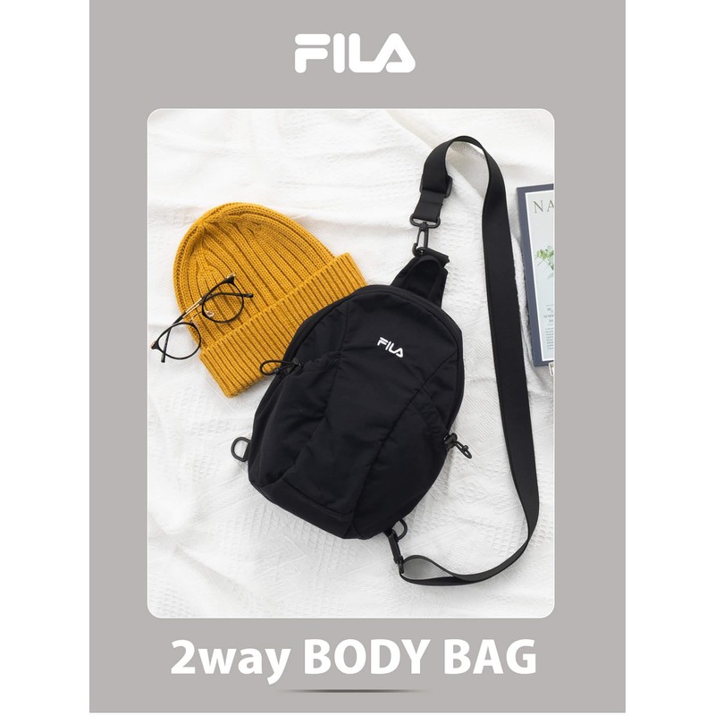 Fila brand logo embroidered nylon 2-way body bag shoulder bag