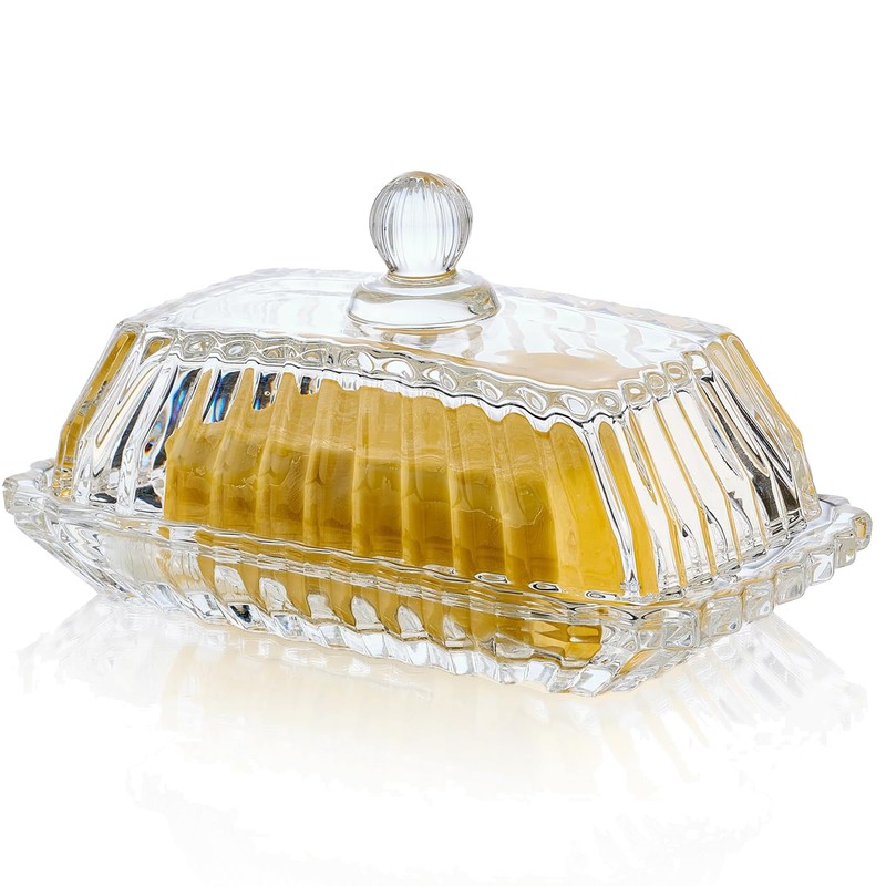 Clear Glass Butter Dish with Lid for Countertop - Refrigerator