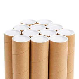 12-Pack Mailing Tubes with Caps, 2"W x 24"L Kraft Paper Poster Tube for Shipping, Packing, Bulk Round Packaging, Cardboard Mailers, Art Prints, Maps, Blueprint (Kraft)