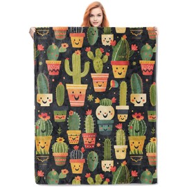 VANZEV Cute Cactus Fleece Blanket Gifts for Kids and Adults, Adorable Plant Cozy Throw Blankets, Soft Warm Plush Cactus Blanket for Home Decor, 50x60 inches