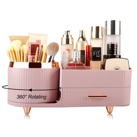 Molutsody Makeup Organizer for Vanity, Cosmetic Display Case with Drawers, Fits Makeup, Skincare Products, Brushes, Lipsticks, and Other Accessories, Versatile Storage Solution- Light Grey