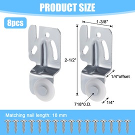 8 Pcs Closet Door Rollers, Sliding Closet Door Hardware, Hardware Wardrobe Roller Kit for Top Hung Bypass Kitchen Doors, 3/4" to 1-3/8 Inch Thick Sliding Door