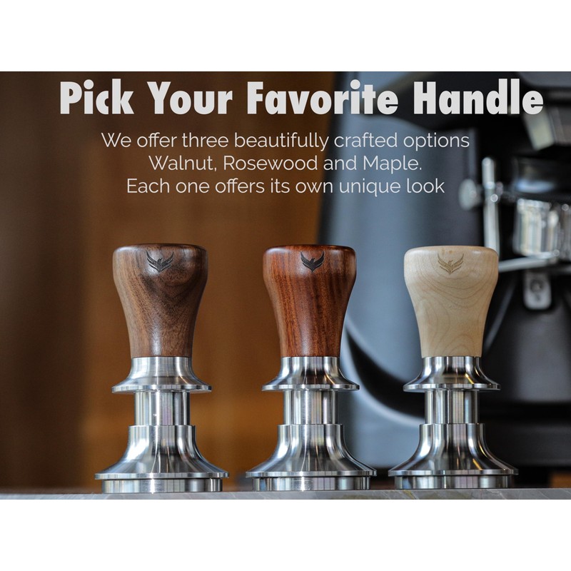 KNODOS 51mm Tamper Tool Espresso Rosewood Spring Loaded 30LB Calibrated