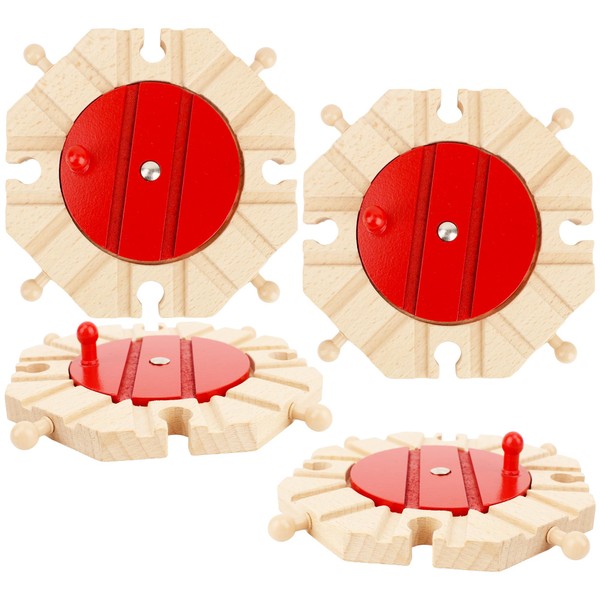 4 Pack Wooden Track Rotating Turntables Hardwood Switching Track Wood