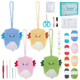 FREEBLOSS Set of 4 Crochet Set for Beginners Crochet Set for Axolotl Bag Crochet Starter Set with Step by Step Video Instructions Crochet Starter Set Crafts for Adults Yarn for Crochet