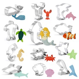 GWHOLE 12-Pieces Sea Creature Cookie Cutter Set Ocean Sea Life Mermaid Cookie and Fondant Cutter for Kids