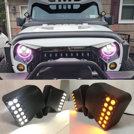 KMFCDAE Side View Mirror Housing with LED White DRL Amber Turn Signals Light Fit for Jeep Wrangler JK JKU 2007-2018 (1 Pair)