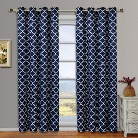 Royal Hotel Bedding Meridian Navy Grommet Blackout Window Curtain Panels, Pair/Set of 2 Panels, 52x63 inches Each