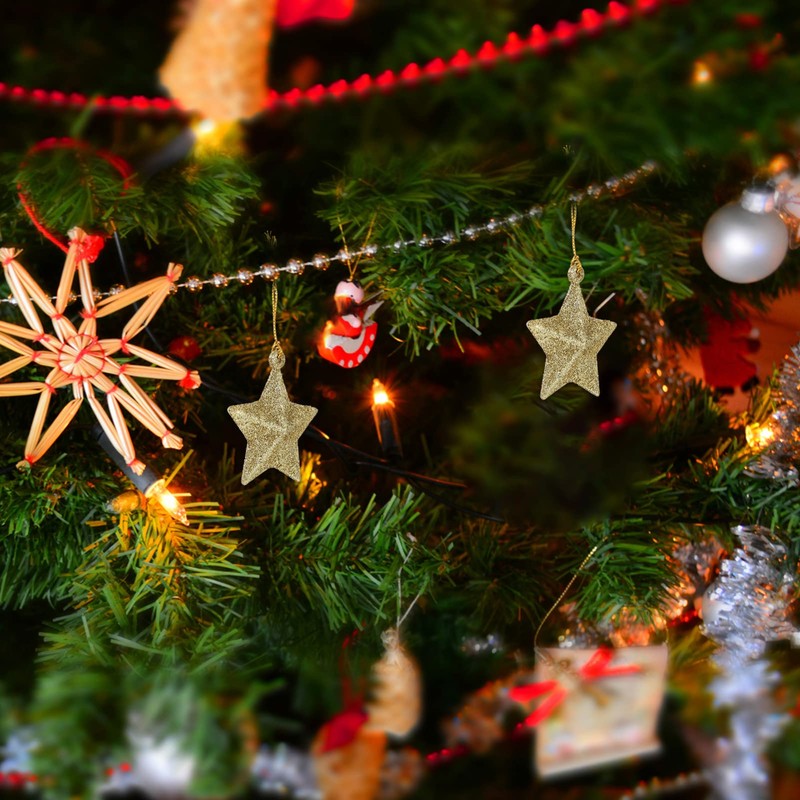 30Pcs Mini Gold Glitter Star Pendant Christmas Tree Hanging Decorations