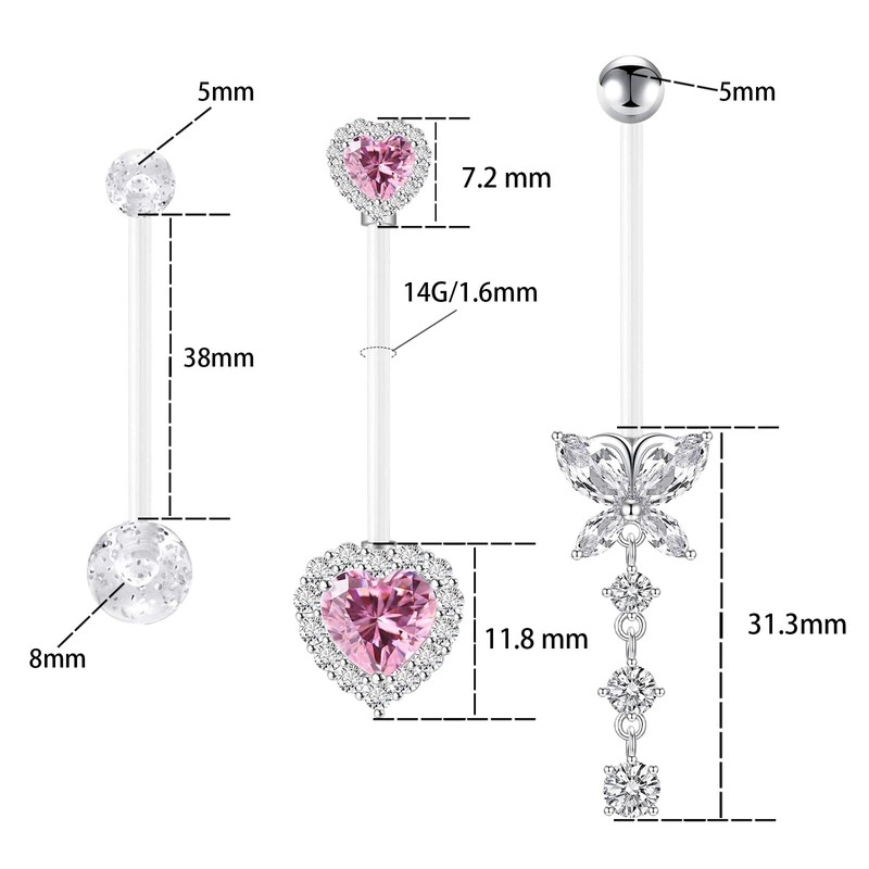 CHARMONLINE 14G Heart Flexible Clear Acrylic Pregnancy Belly Button Ring