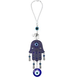 Evil Eye Car Hanging Ornament Evil Blue Eye Charms for Rear View Mirror Evil Eye Beaded Decor Evil Eye Car Accessories Evil Eye Window Pendent for Window Car Door Frame Balcony (Hamsa Hand)