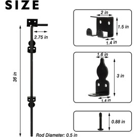 36" Cane Bolt Heavy Duty Gate Drop Rod, Hardware Ground Latch Gate Stopper Gate Hardware, Solid Steel Cane Bolts for Wood Fences PVC Vinyl Metal Gates Fences Doors (Black Finish 2 Pack)