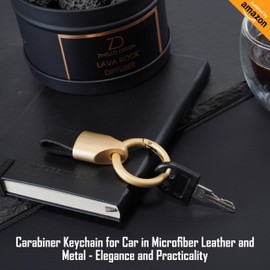Zinello Design - Stainless Steel and Microfiber Leather Car Key Ring Carabiner Strong and Stylish Practical Accessory with Gift Box for Bag, Belt, Backpack, Black, 9 cm