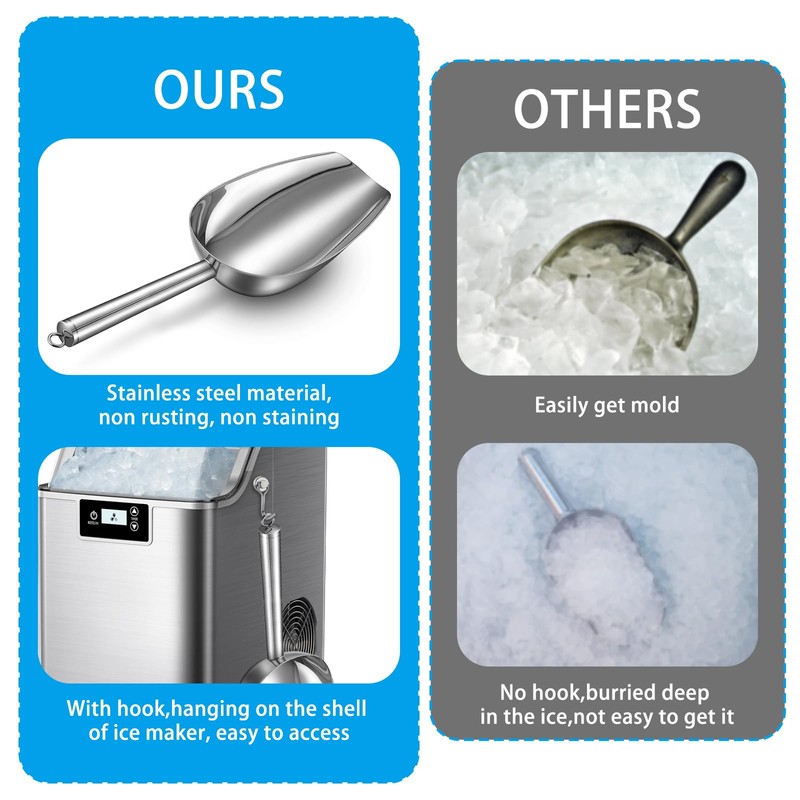 XGKHOM Ice Scoop for Freezer with Magnetic Holder, Stainless Steel