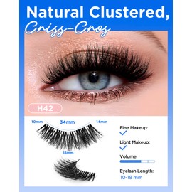 BEYELIAN 14 Pairs False Eyelashes Clear Band D Curl 10-18MM Long Eye Lashes Pack, Soft and Lightweight Invisible Band Faux Mink Lashes, Reusable, Easy to Apply (14P-HSCS-42)