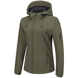 Outdoor Ventures Women's Softshell Jacket with Hood Fleece Lined Warm Lightweight Waterproof Insulated Windbreaker