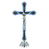 Catholic Gift Shop Silver Standing Metal Crucifix with Blue &