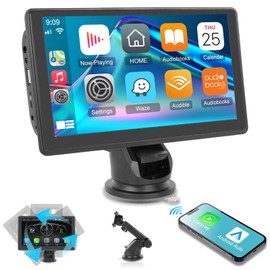 NHOPEEW Wireless Carplay Android Car Portable Car Radio - 7 Inch Touchscreen Radio Built-in Camera - FM Bluetooth Voice Control + 4K Front Camera
