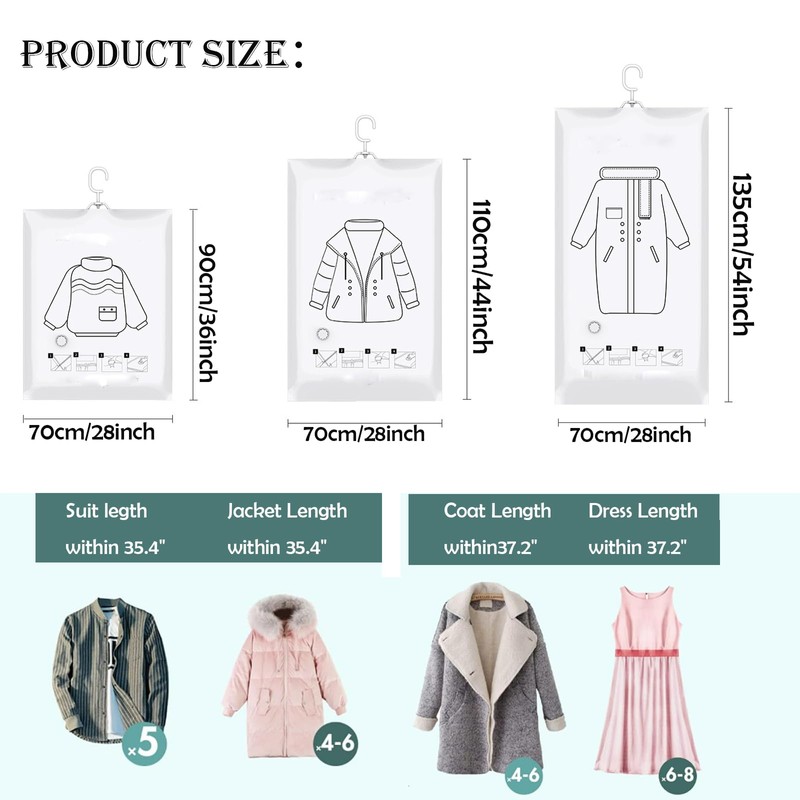 5Pcs Hanging Vacuum Storage Bags - Space Saver Compression Bags