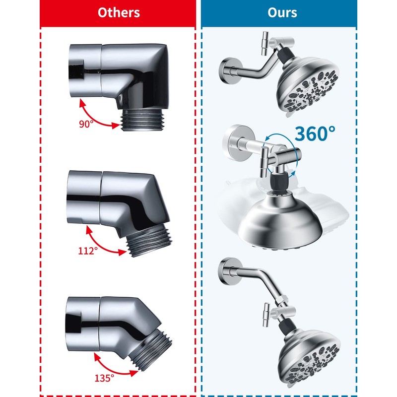 Hibbent All Metal Shower Head Elbow Adapter, 360 ° Adjustable