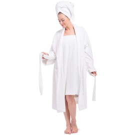 Fishers Finery Women's Ecofabric Five Star Spa Set; Robe, Body Wrap and Hair Towel (S/M)