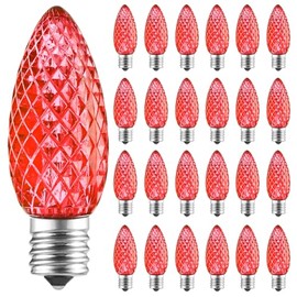 Vruxuri 25 Pack C9 LED Christmas Light Bulbs, C9 Replacement Bulbs for Christmas String Lights, Shatterproof Dimmable C9/E17 Base Sockets, Red