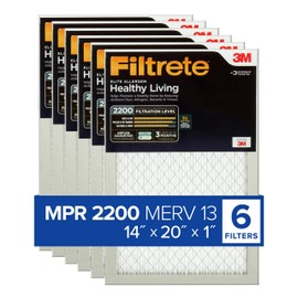 Filtrete 14x20x1 Furnace Air Filter MPR 2200 MERV 13, Healthy Living Elite Allergen, 6-Pack (exact dimensions 13.81 x 19.81 x 0.78)