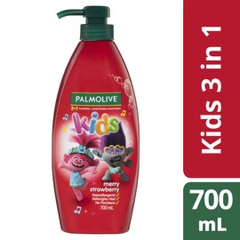 Palmolive Kids 3-in-1 Shampoo, Conditioner & Body Wash – Trolls Merry Strawberry – 700mL – Hypoallergenic, No Parabens