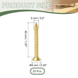 YELARXI Brass Wood Screws Self Tapping Screws, M5 x 40 mm Flat Cross Head Fit for Door Hinges Electronics Furniture (25 Pack, Gold Tone)