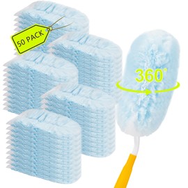50 Count Duster Refills 360 Heavy Duty Duster Refills Compatible with Swiffer Dusters for Cleaning Home Unscented Disposable Dusters (Blue) (50 Count+3 Handle)