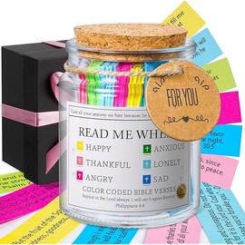 Bible Verse Jar, Read Me When Bible Verses Jar for Emotions and Feelings, Christian Gifts for Women, Mothers Day Gift for Mom, Birthday & Graduation Gifts,Prayer Cards Comes With A 48-inch Ribbon Bow