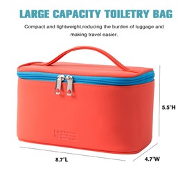 Portable Makeup Bag Large Cosmetic Storage Bags Travel Zipper Organizer Case with Brush Pouch for Women and Girls,Orange